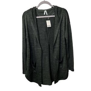 NWT MUDD Women’s Small Green Hooded Long Sleeve Open Cardigan Sweater Pockets